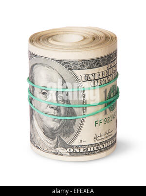 Rouleau de One Hundred Dollar Bills isolé sur fond blanc Banque D'Images