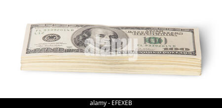Pile de centaines de dollars isolé sur fond blanc Banque D'Images