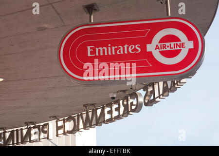 Signe pour Emirates Air Line en téléphérique entre la péninsule de Greenwich et le Royal Docks, Londres Banque D'Images