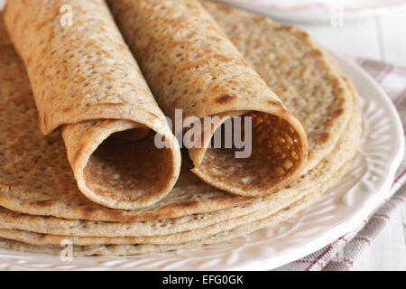 Staffordshire Oatcakes une délicieuse galette à l'avoine de la zone North Staffordshire en Angleterre, plus précisément de Stoke on Trent Banque D'Images