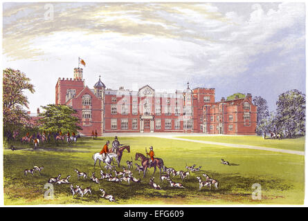 Une illustration colorée de Burton Constable Hall (Skirlaugh, East Riding of Yorkshire UK) numérisée à haute résolution à partir d'un livre imprimé en 1870. Banque D'Images