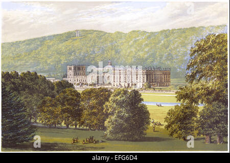 Une illustration couleur de Chatsworth House numérisées à haute résolution à partir d'un livre imprimé en 1870. Banque D'Images