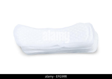 Pile de serviettes sanitaires (ou serviettes ou tampons) isolé sur fond blanc Banque D'Images