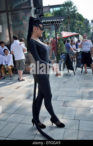 Thaïlande transsexuelle vêtue comme femme de chat lors d'un défilé de rue. Pattaya Thaïlande S.E. Asie Banque D'Images