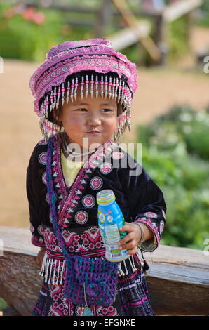 Fille Hmong dans mon confiture, Chiang Mai, Thaïlande Banque D'Images