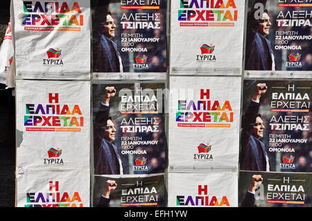 Affiches de campagne politique pour Syriza - Coalition de la gauche radicale gagnant du 25 janvier 2015 élections nationales grecques. Banque D'Images