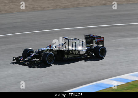 Jerez, Espagne. 4 Février, 2015. Le pilote de l'équipe Lotus F1 Romain Grosjean lors de la dernière journée de l'Action Crédit : essais de Jerez Plus Sport Images/Alamy Live News Banque D'Images