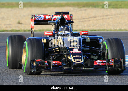 Jerez, Espagne. 4 Février, 2015. Le pilote de l'équipe Lotus F1 Romain Grosjean lors de la dernière journée de l'Action Crédit : essais de Jerez Plus Sport Images/Alamy Live News Banque D'Images