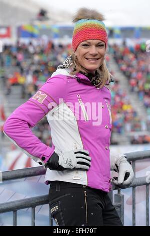 Beaver Creek, Colorado, USA. 06Th Feb 2015. Commentateur allemand et ancien skieur de Coupe du Monde Maria Hoefl-Riesch à les Championnats du Monde FIS de Ski Alpin à Beaver Creek, Colorado, USA, 03 février 2015. Les Championnats du Monde du 02 février au 15 février. Photo : Frank May/photo de l'alliance/dpa/Alamy Live News Banque D'Images