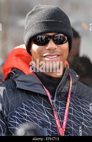 Beaver Creek, Colorado, USA. 06Th Feb 2015. Le golfeur américain Tiger Woods au Championnats du Monde FIS de Ski Alpin à Beaver Creek, Colorado, USA, 03 février 2015. Les Championnats du Monde du 02 février au 15 février. Photo : Frank May/photo de l'alliance/dpa/Alamy Live News Banque D'Images