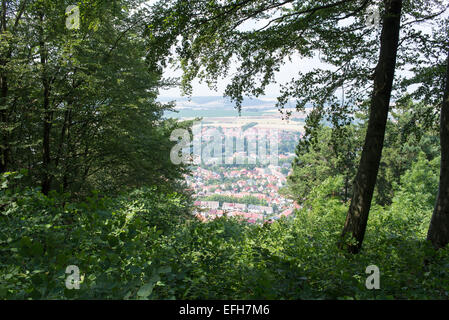 Vue sur la ville allemande heilbad heiligenstadt de la forêt en été Banque D'Images