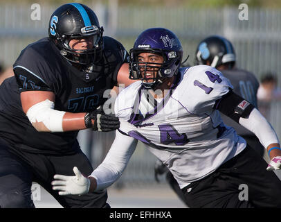 Los Angeles, CA, USA. Le 04 février, 2015. Fantômes cathédrale défensive fin et recruter 3 étoiles (14) Simi Maola en action durant la saison 2014. Simi Maola signé avec l'Oregon State Beavers. Los Angeles, Californie. (Crédit obligatoire : Juan/MarinMedia Lainez/Cal Sport Media) © csm/Alamy Live News Banque D'Images