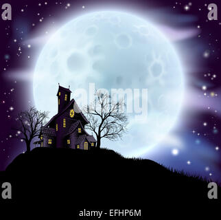 Une illustration d'une Scary Halloween maison hantée en silhouette avec arbres spooky Banque D'Images