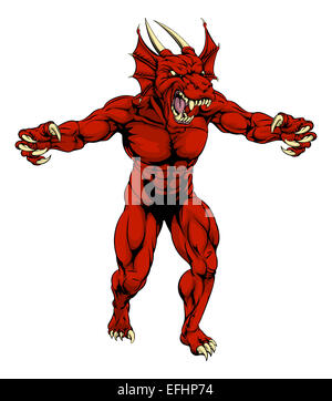 Un dragon rouge moyen difficile caractère mascot sport avec toutes griffes dehors Banque D'Images