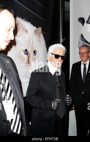 Berlin. 3, 2015. Karl Lagerfeld à l'ouverture de l'exposition de ses photographies 'Corsa Karl et Choupette" au Palazzo Italia le 3 février 2015 à Berlin./photo alliance © dpa/Alamy Live News Banque D'Images