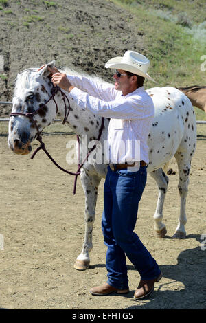 George Gaber, propriétaire de la Reata Ranch, Saskatchewan, Canada Banque D'Images