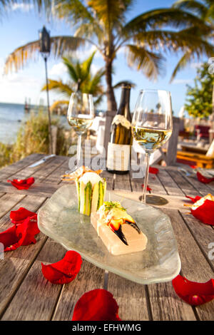 Florida salade de homard et asperges aïoli épicé à la citronnelle mousse, salle de restaurant, petit Palm Island Resort, Floride Banque D'Images