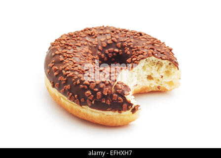 Donut avec une morsure sur blanc Banque D'Images