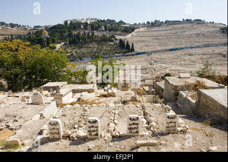 Cimetière Musulman dans la partie haute du Mont du Temple de Jérusalem Banque D'Images