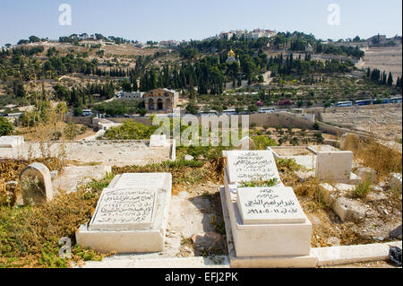 Cimetière Musulman dans la partie haute du Mont du Temple de Jérusalem Banque D'Images