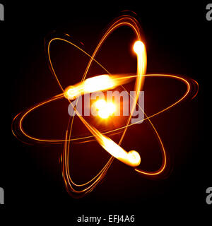 Symbole de l'atom sur fond noir Banque D'Images