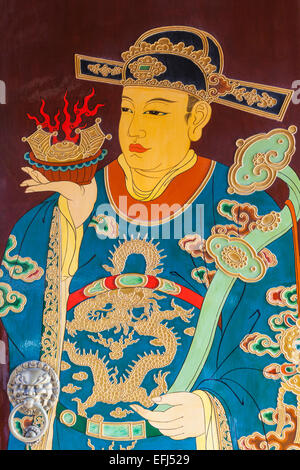 La Chine, Shanghai, le Jardin Yuyuan, Temple du dieu de la ville de Shanghai, porte de Temple Guardian Peinture Banque D'Images