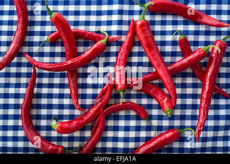 Piment rouge sur une nappe à carreaux Banque D'Images