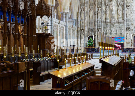 Stalles du choeur de la cathédrale de Winchester, Hampshire, Angleterre, Royaume-Uni Banque D'Images