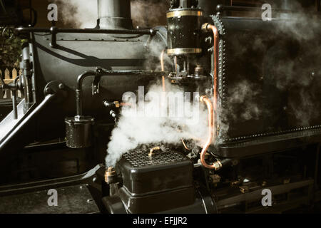 Close up de vapeur s'échappant de la locomotive Banque D'Images