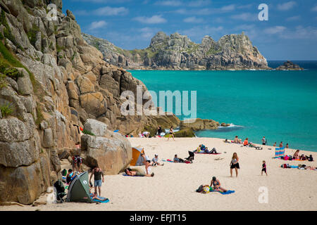 Plage de Porthcurno près de Lands End en Cornouailles, Angleterre Banque D'Images