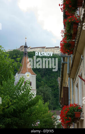 La Forteresse de Rasnov sur la colline au-dessus de Rasnov, Transylvanie, Roumanie Banque D'Images