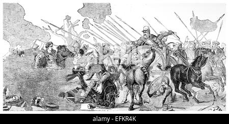 La gravure de l'époque victorienne d'une mosaïque de la bataille d'Issos, Pompéi. Image restaurée numériquement à partir d'un milieu du 19ème siècle Encyclopae Banque D'Images