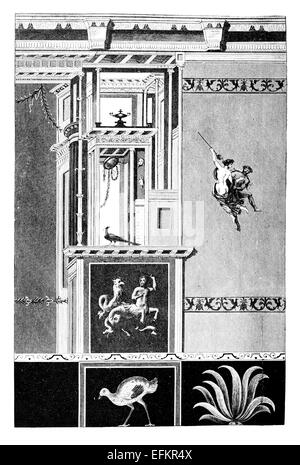 La gravure de l'époque victorienne d'une fresque de Pompéi. Image restaurée numériquement à partir d'un milieu du xixe siècle l'encyclopédie. Banque D'Images