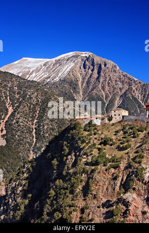 Le monastère de Spilia (probablement début du 17e siècle), à l'Est, les montagnes Agrafa Argithea, Karditsa, Thessalie, Grèce. Banque D'Images