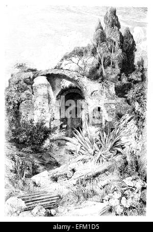La gravure de l'époque victorienne de la Villa d'Hadrien, Tivoli, Italie Banque D'Images