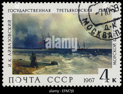 Urss - circa 1967 : timbre imprimé dans l'URSS montre une peinture d'artiste russe Aïvazovski 'Seashore' ;, série, vers 1967 Banque D'Images