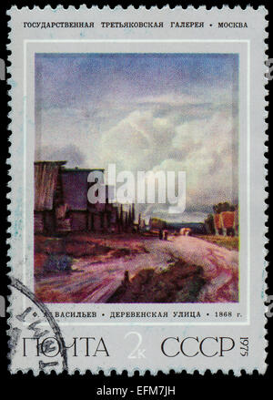 Russie - circa 1975 : timbres par la Russie, spectacles Village-rue, par A. Vasiliev, circa 1975 Banque D'Images