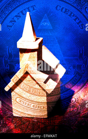 Modèle d'une Église chrétienne du contexte du grand sceau des États-Unis sur le côté inverse de l'US dollar bill. Banque D'Images