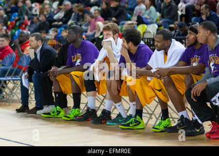 Londres, Royaume-Uni. Feb 6, 2015. Regardez les joueurs à l'audience au cours de la London Lions contre Leeds vigueur BBL Championship match à l'Arena de cuivre dans le parc olympique. Banque D'Images