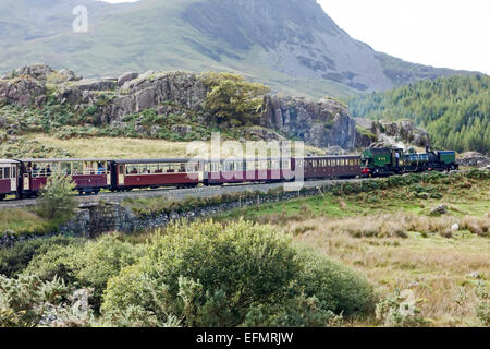 N° 143 Garratt locomotive à vapeur tire vers le train de Caernarfon à Porthmadog sur le Welsh Highland Railway au Pays de Galles, Royaume-Uni Banque D'Images