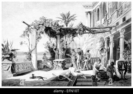 La gravure de l'époque victorienne du palais de l'Empereur romain Tibère, Rome, Italie Banque D'Images