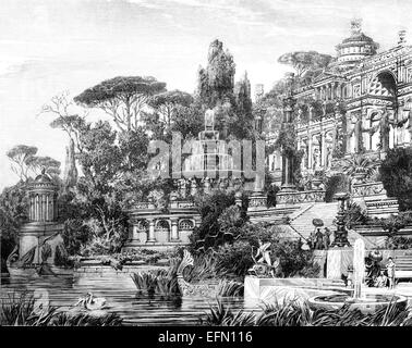 19ème siècle gravure victorienne d'une villa romaine opulente, Italie Banque D'Images