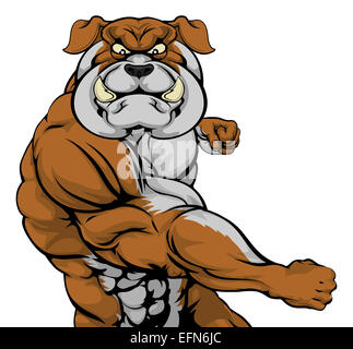 Un personnage mascotte bulldog musculaire dans un combat punching Banque D'Images