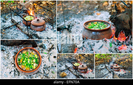 Collage - cuisson dans le pot sur le feu Banque D'Images