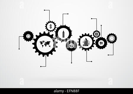 Modèle de conception infographique avec engrenages et pignons Banque D'Images