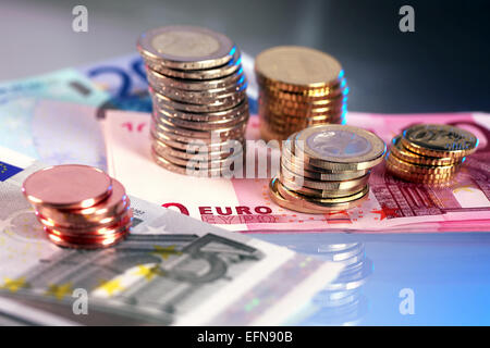 Quelques Euroscheine Banknoten und Muenzen, Euroland, , Banque D'Images