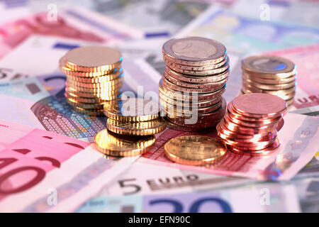 Quelques Euroscheine Banknoten und Muenzen, Euroland, , Banque D'Images