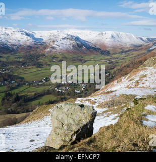 La vallée centrale et Grasmere Lakeland Fells en hiver, de Lake District. Banque D'Images