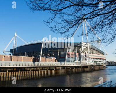 Vue extérieure du Millennium Stadium dans le centre-ville de Cardiff, Pays de Galles, prise le 6 février 2015. Banque D'Images