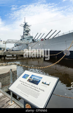 Le cuirassé USS Wisconsin déclassés (BB-64) au Musée Nauticus, Norfolk, Virginie, États-Unis Banque D'Images